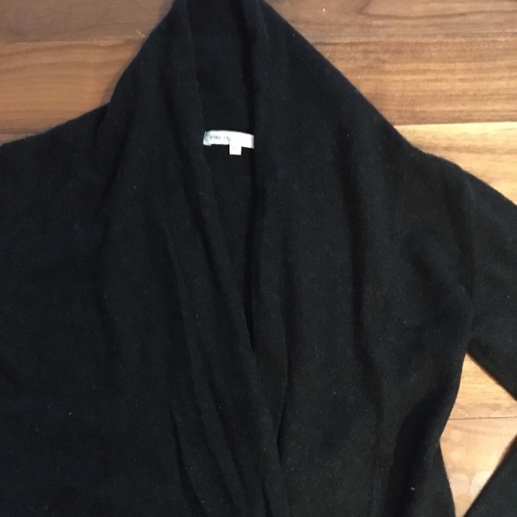 VINCE 100% Cashmere XS shawl collar, cross-over long sweater, charcoal grey soft - Picture 4 of 7